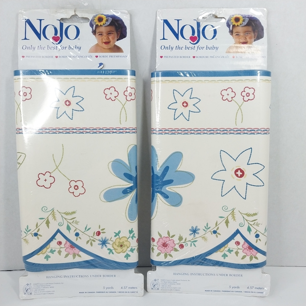 Vtg NoJo Wallpaper Borders Floral Whimsical Baby Nursery Home Decor 2 Pack 5 yds